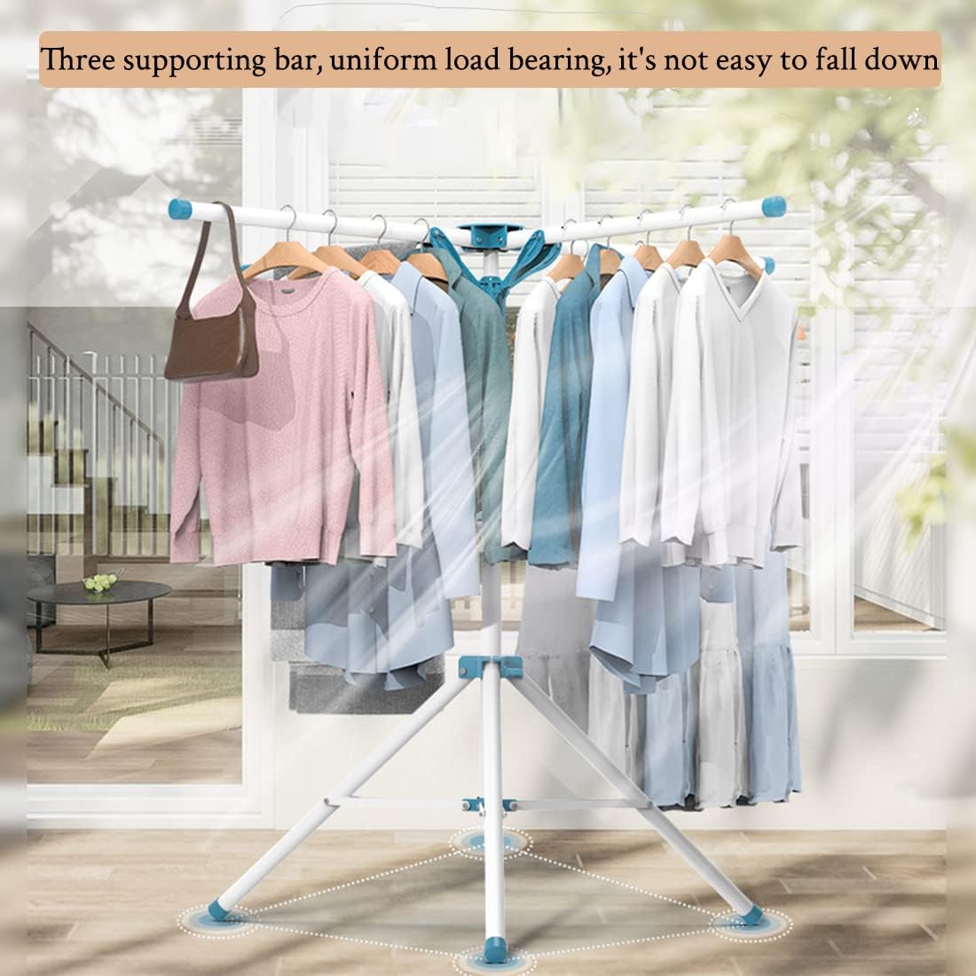 Clothes Drying Rack, Foldable Portable Laundry Drying Rack, Space Saving Heavy Duty Clothes Garment Rack with 4 Branches,for Outdoor and Indoor (White Tripod Rack)