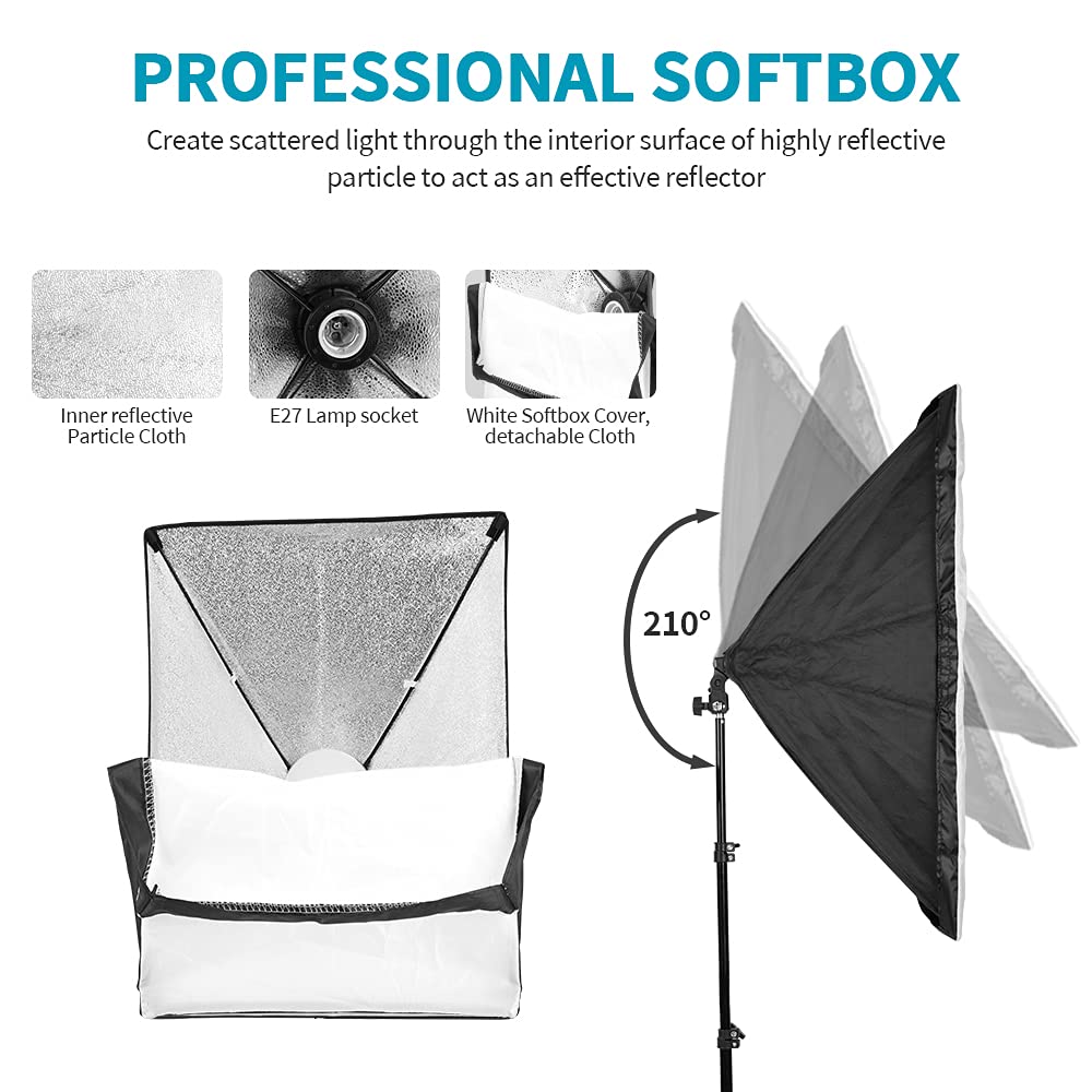 Photo Studio Background System + Bi-Color Dimmable 2X 85W Softbox Continuous Lighting Kit with Black White Gray Green Screen Backdrop Cloth for Portrait Product Photography Video Shooting