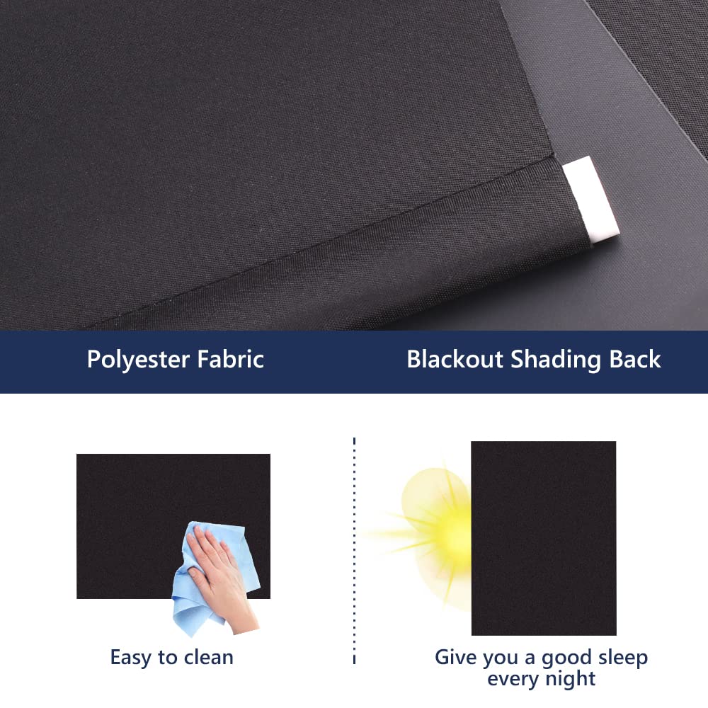 Blackout Roller Blinds for Windows, Thermal Fabric Window Blinds, Waterproof Roller Blinds for Office, Bedroom, Bathroom, 51 x 200 cm, Black