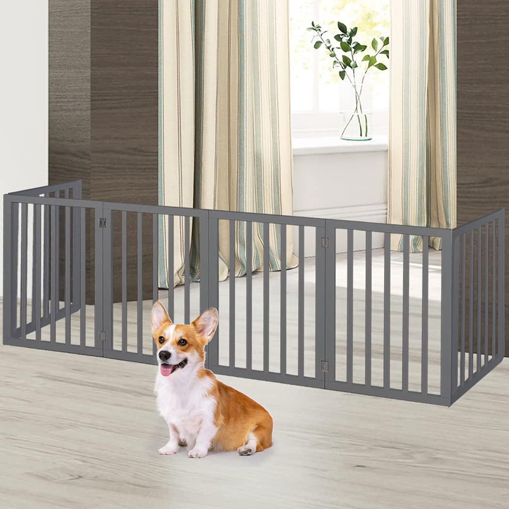 Dog Gates Pet Gates Indoor Foldable Dog Fence Puppy Safety Stair Barrier Security Door, Height 1.4M,Grey