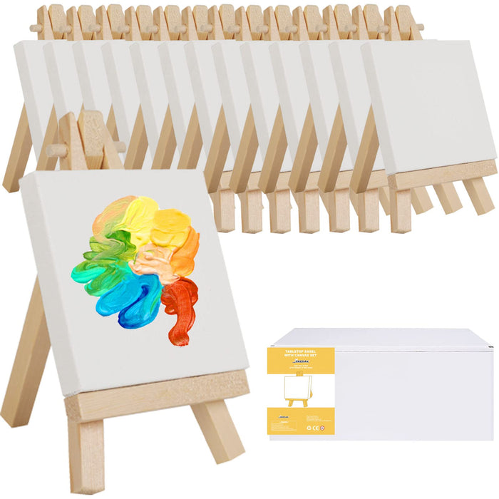 14 Mini Canvas & Easel Sets – 4 × 4-Inch Canvases
