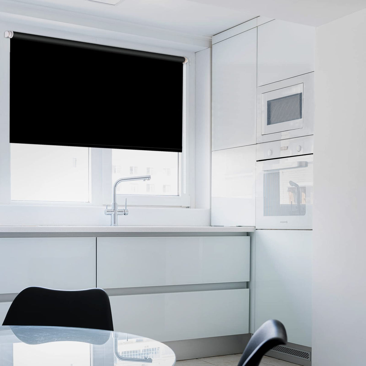 Blackout Roller Blinds for Windows, Thermal Fabric Window Blinds, Waterproof Roller Blinds for Office, Bedroom, Bathroom, 51 x 200 cm, Black