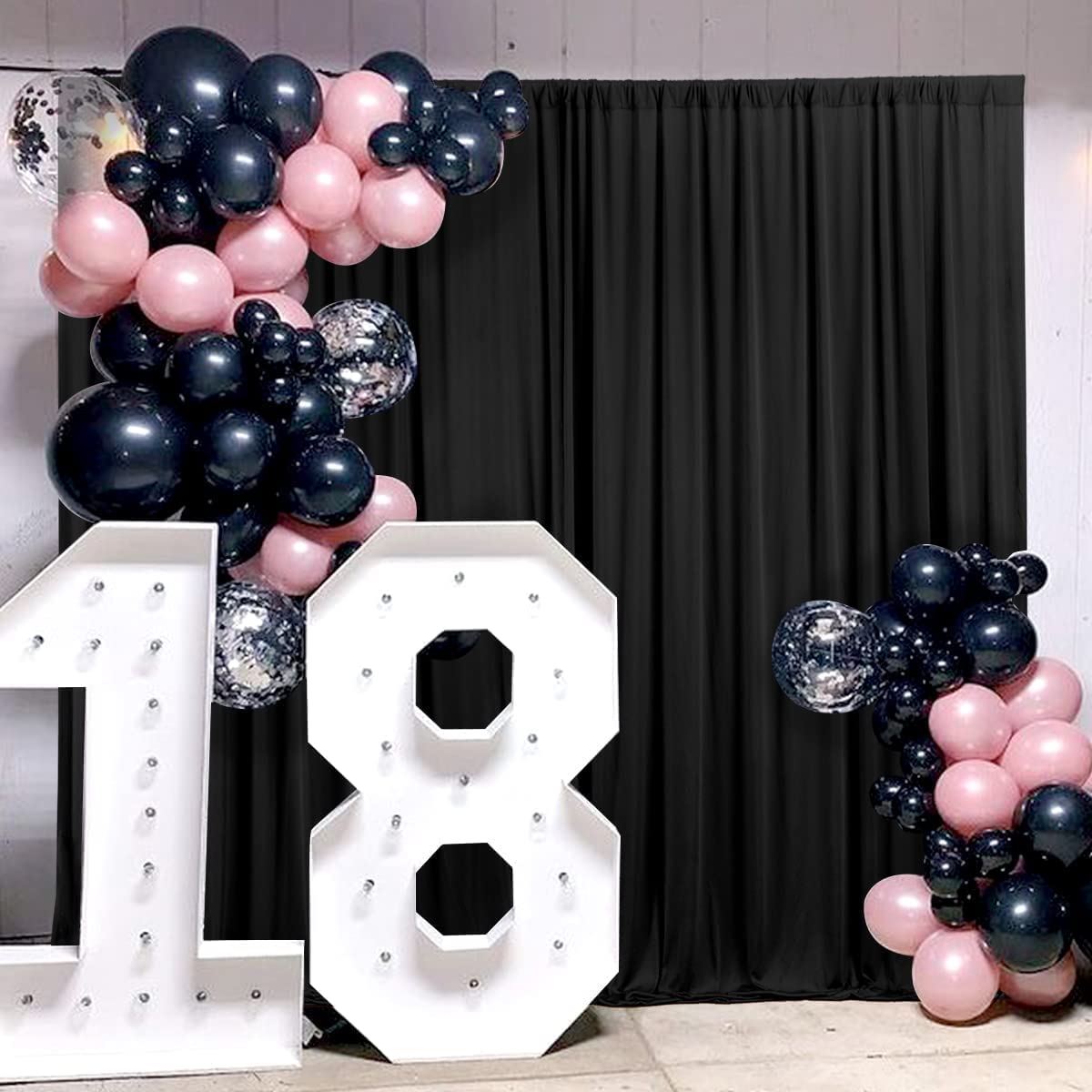 10 feet x 10 feet Polyester Backdrop Drapes Curtains Panels with Rod Pockets - Wedding Ceremony Party Home Window Decorations - Black