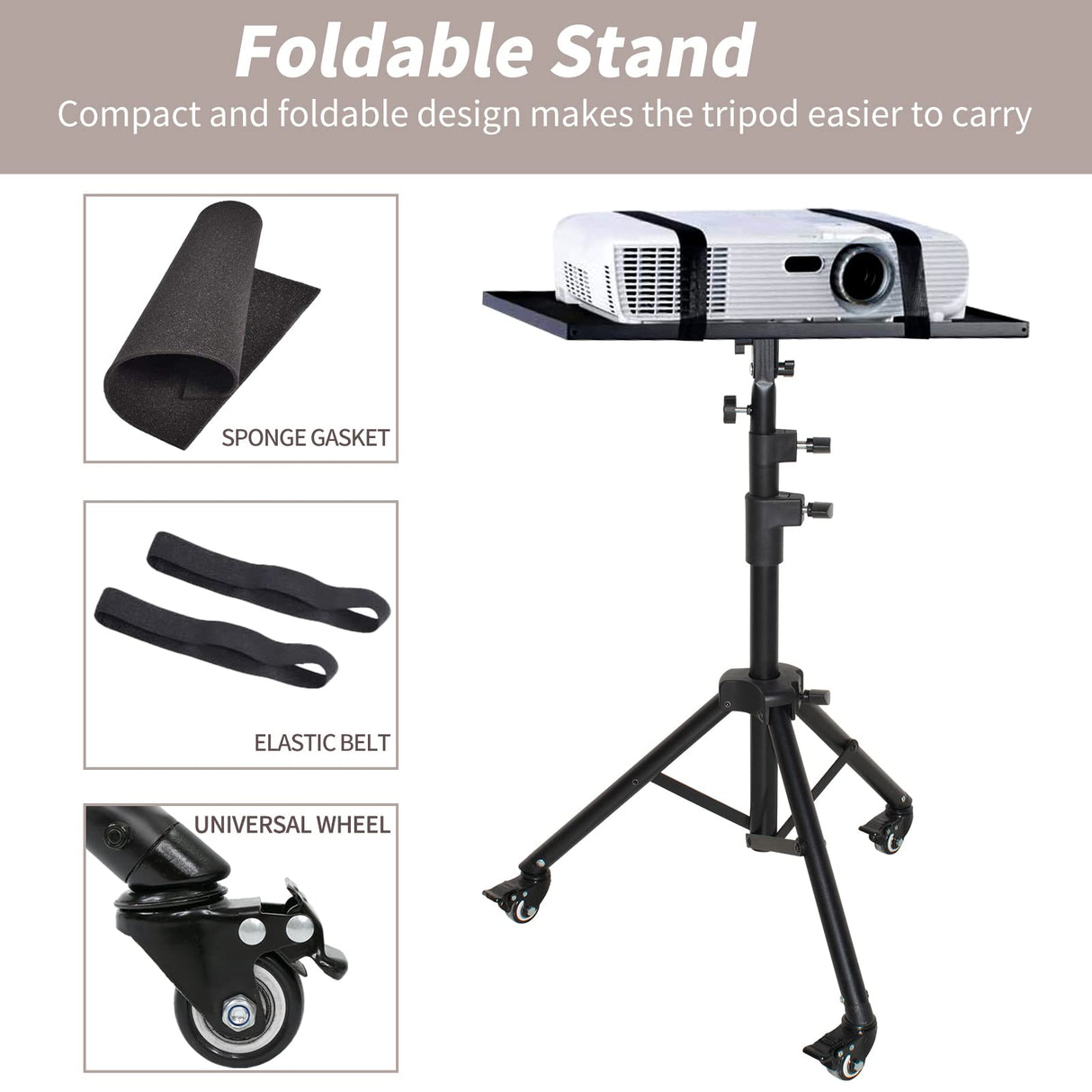 Universal Projector Stand Bracket with Wheels- - Laptop Tripod Adjustable Height 28.5 to 73 Inch with Removable Mouse Tray and Phone Holder, DJ Racks ,Outdoor Movies or Computer Desk Stand