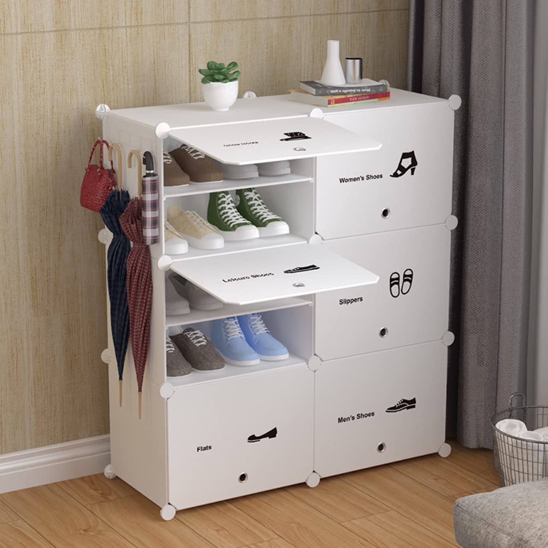 Portable Shoe Rack Organiser,6 Tier Shoe Rack Storage, Plastic Shoe Storage Cabinet can Store 24 Pairs of Shoes, Suitable for House Entryway, Bedroom and Hallway(2 by 6)