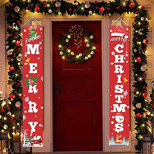 Christmas Porch Sign, Merry Christmas Decoration Banner, Home Outdoor Porch Sign for Xmas Holiday Front Door Wall Decor (Merry Christmas)