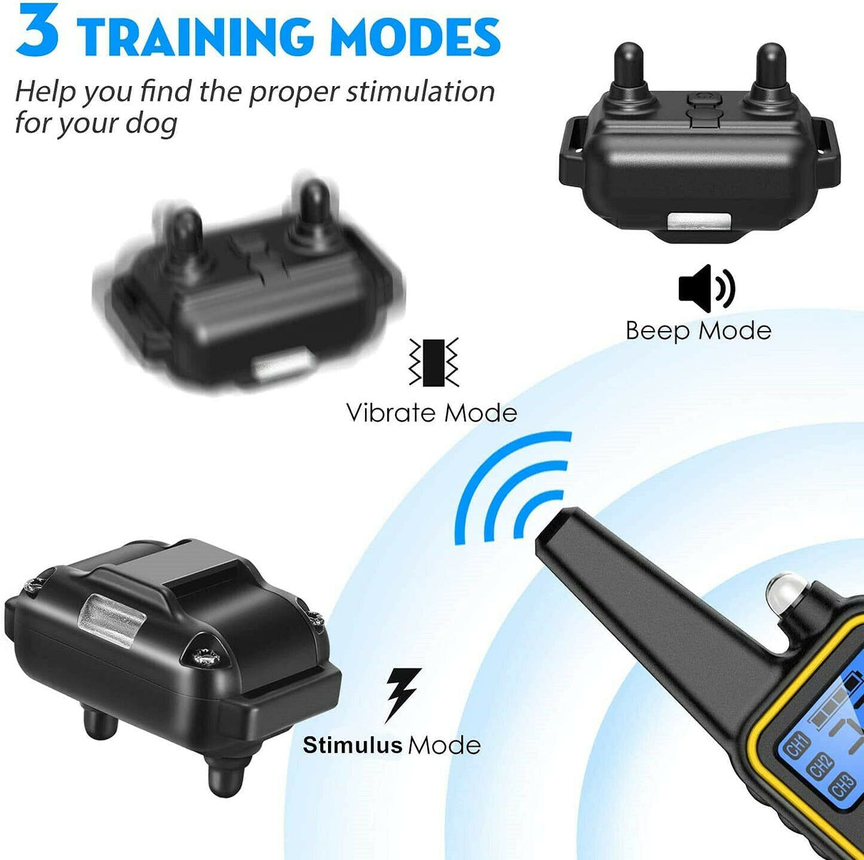 Dog Training Collar with Remote Control,100% IPX7 Waterproof Rechargeable Electric Train Collar with LED Light/Beep/Vibration/Shock Modes, Dog Pet Anti Bark E-Collar for Small, Medium, Large Dogs (1 Remote + 2 Receiver)