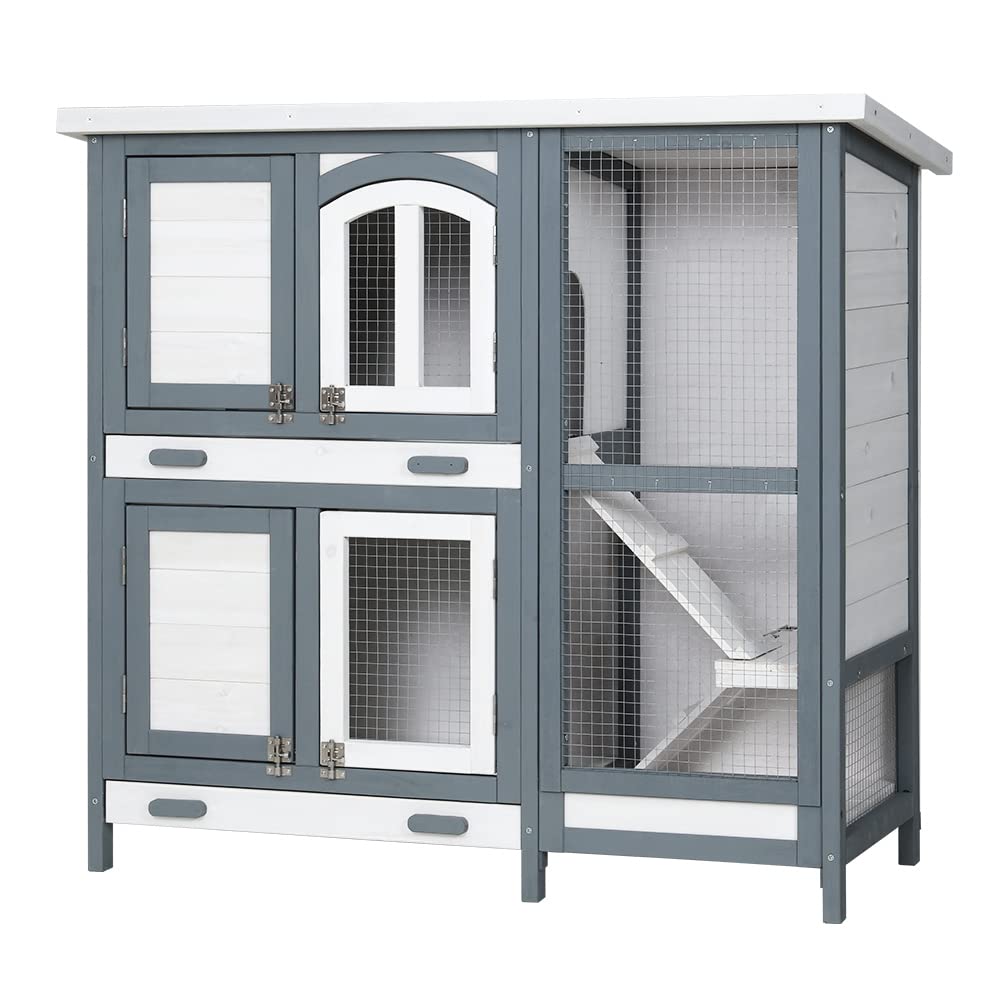 Multi-Level Fir-Wood Small-Animal Hutch with 2 Trays – 98 × 45 × 92 cm