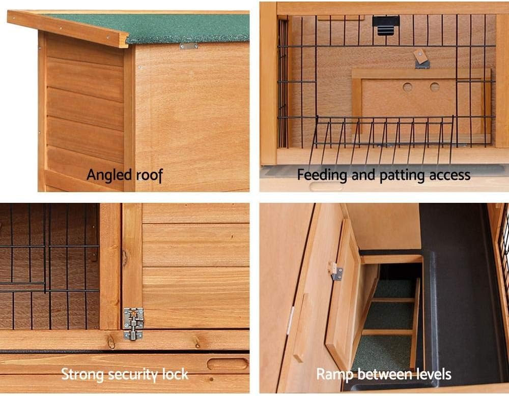 Rabbit Hutch Wooden Chicken Coop, Bunny Cage Rabbits Wood Pet House Run Cages Guinea Pig Ferret, Outdoor Metal Door Roof Weatherproof Farm