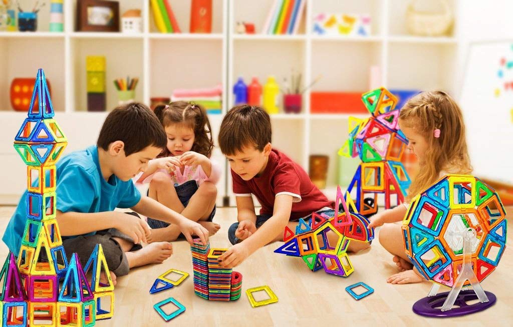 108pcs Magnetic Tiles Building Blocks Set, Preschool Educational Construction Kit DIY Creative 3D Magnetic Toys Best Boys Girls Kids Toddlers Children