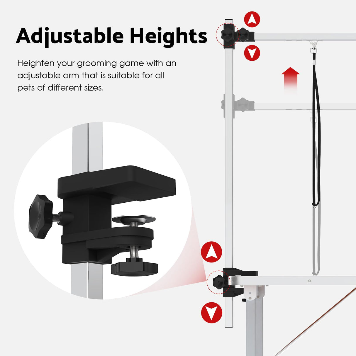 Pet Dog Grooming Table, Folding Height Adjustable Arm Table 91cm Double Pole Anti Slip Rubber W/Basket