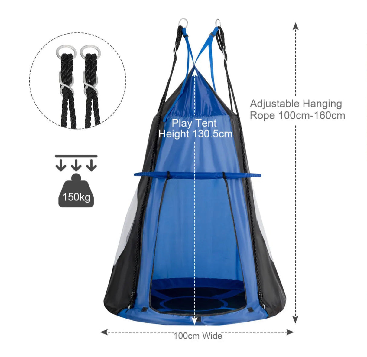 Kids Hanging Tent Tree Swing 2 IN 1 Outdoor Hammock Nest Pod Chair 100cm