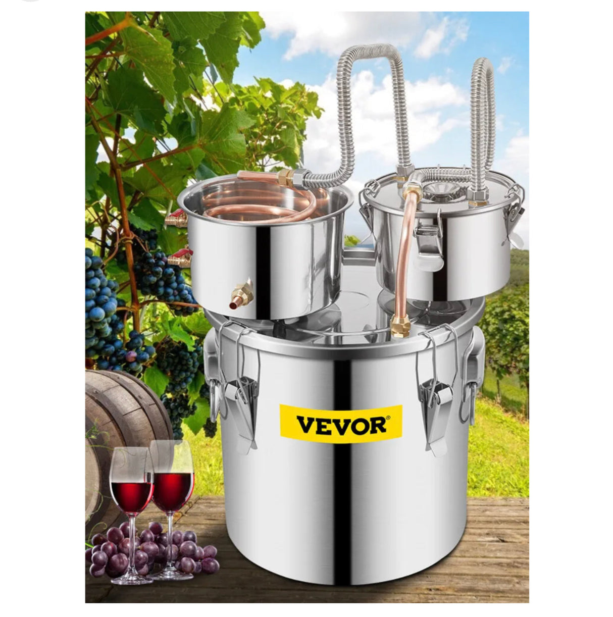 3 Pots 5Gal 19L Alcohol Distiller Copper Alcohol Still Boiler Spirits Brew Kit