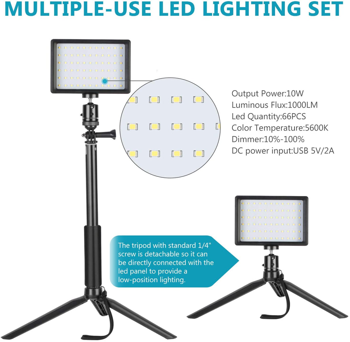 Dimmable USB LED Video Light with Adjustable Tripod Stand