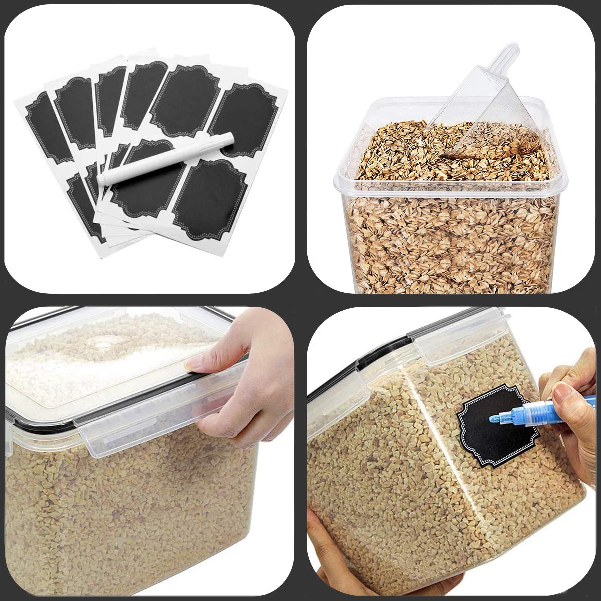 Large Food Storage Containers 8 Pieces - YORUKAU BPA Free Pantry & Kitchen Organization Containers with Black Airtight Lids - Dishwasher Safe - Sugar, Flour, Cereal Container - Plastic Storage Bins