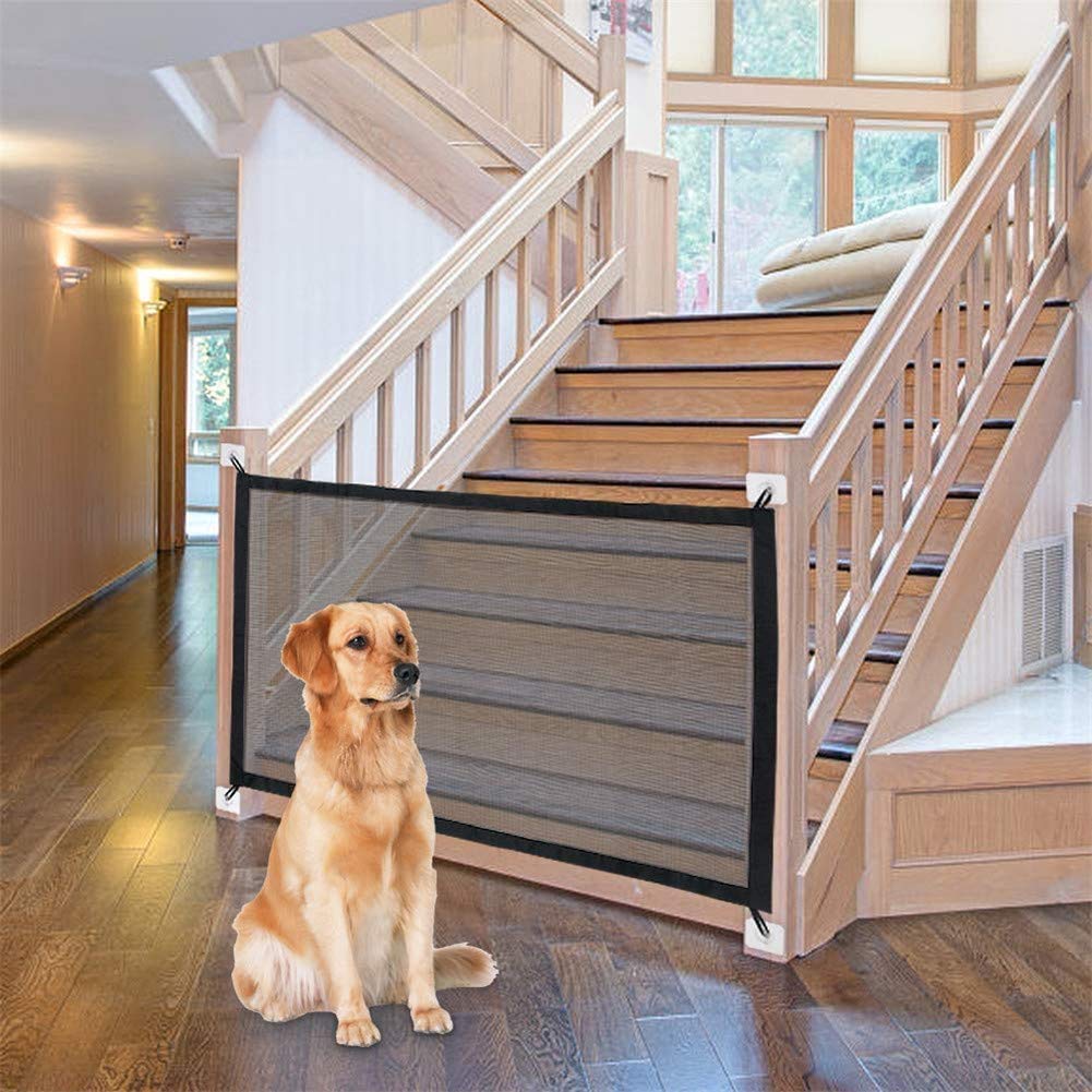 Magic Gate for Dogs, Dog gate, Pet Safety Gate, Portable Folding Mesh Magic Gate, Safet Gate, Safe Guard Install Anywhere, Safety Fence for Hall Doorway (Black)