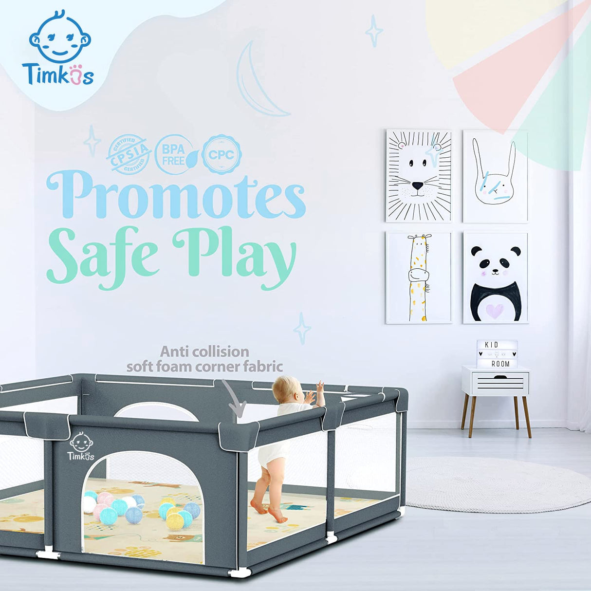 Baby Playpen with Mat, Baby Play Gym Extra-large Playpens Play Mat with 50 Balls Pit, 4x handlers, Baby Play Gates with Basket Net, Play Yard for Toddler Babies with Breathable Mesh (155*185*66cm)