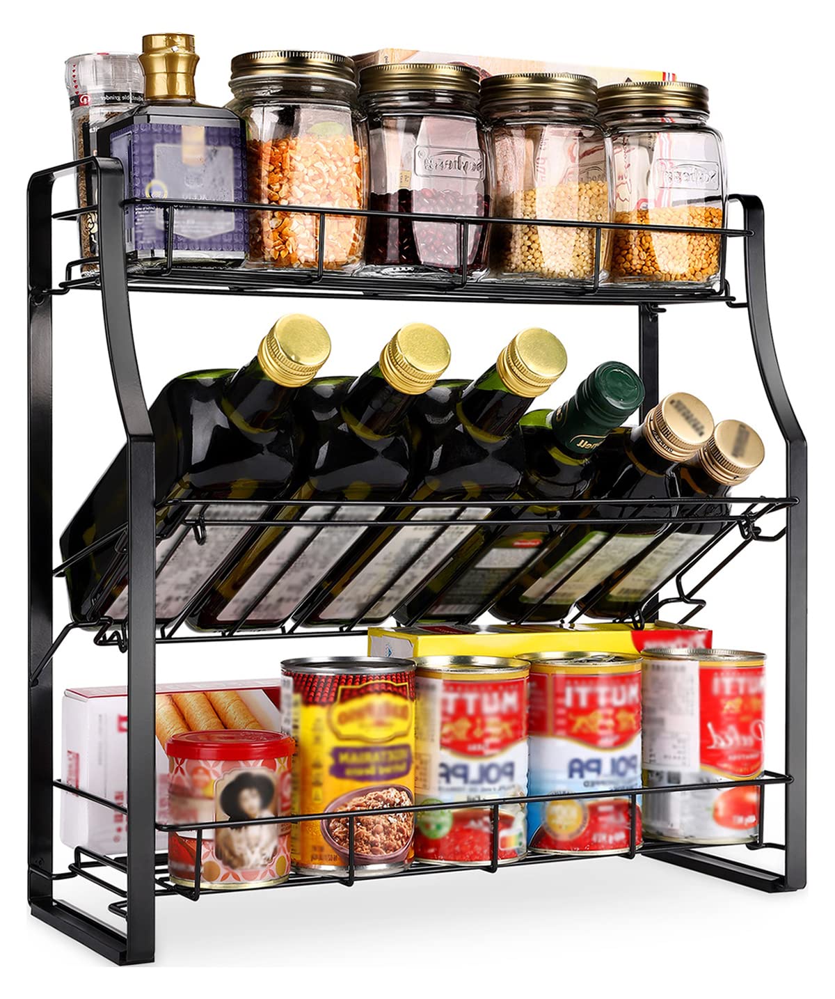 Spice Rack - 3 Tiers Countertop Kitchen Organizer Storage Rack Seasoning Storage Basket, Workbench Storage Basket, 17" x 7" x 16.5".