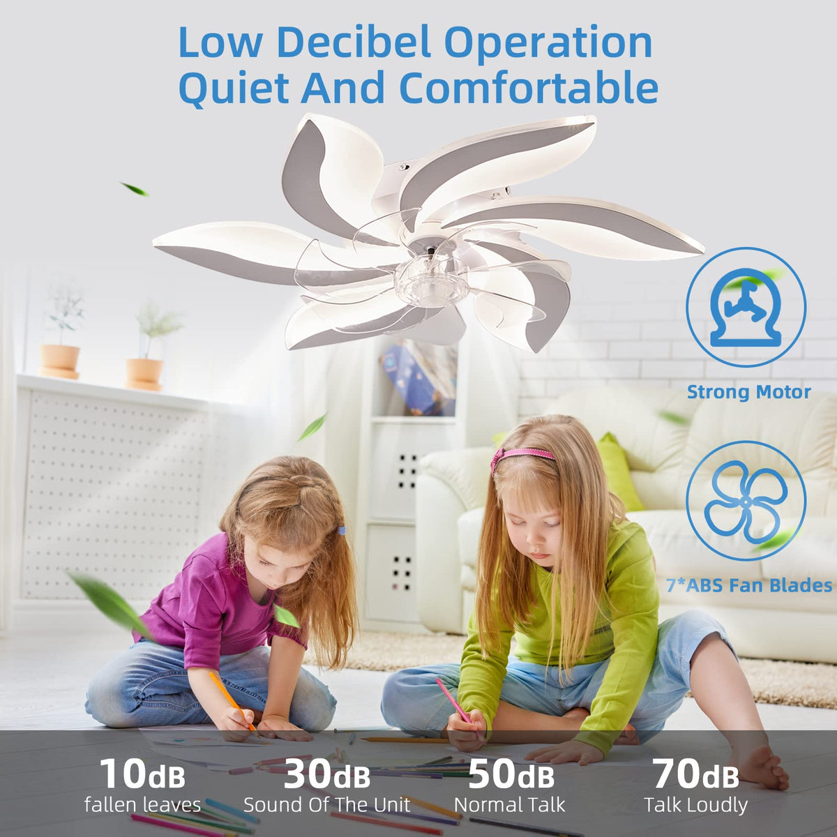 68cm Low Profile Ceiling Fans with Lights and Remote/APP Control,3 Light Color Changes,6 Wind Speed Modes,Flush Mount Ceiling Fan Light,Modern Ceiling Light with Fan for Bedroom/Study/Office…