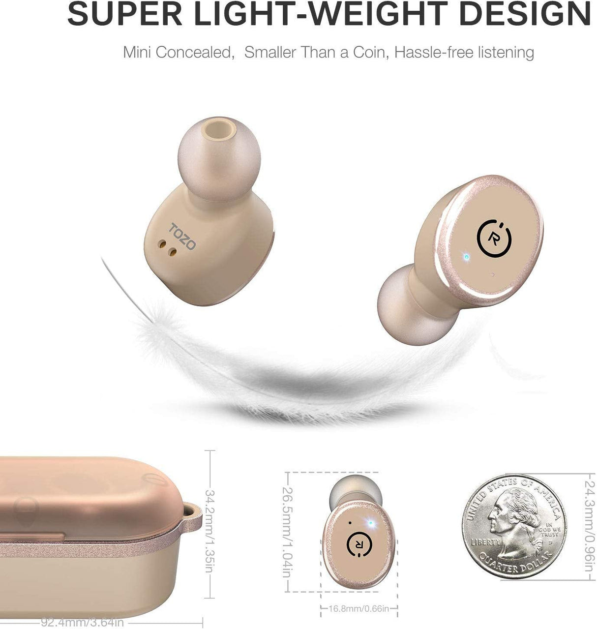 TOZO T10 Bluetooth 5.0 Wireless Earbuds with Wireless Charging Case IPX8 Waterproof TWS Stereo Headphones in Ear Earphones Built in Mic Headset Premium Sound with Deep Bass for Sport Khaki