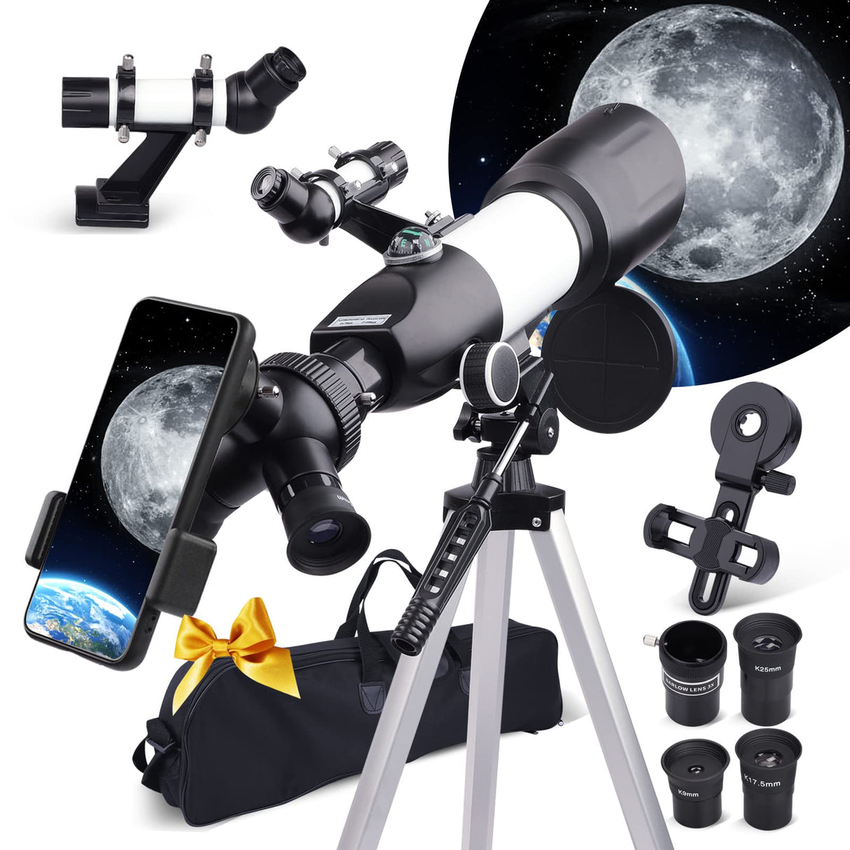 Telescope, 70mm Aperture 400mm AZ Mount Astronomical Telescope for Astronomy Beginners Kids Adults - Portable Travel Telescope with Carry Bag Upgraded Tripod and Phone Holder for Photography