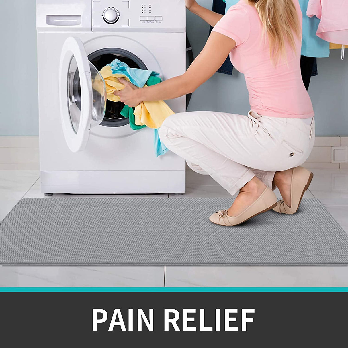 Cushioned Kitchen Floor Mat, Non-Slip Waterproof Standing Kitchen Rugs and Mats for Home (45x75+45x150cm, Black/Grey)