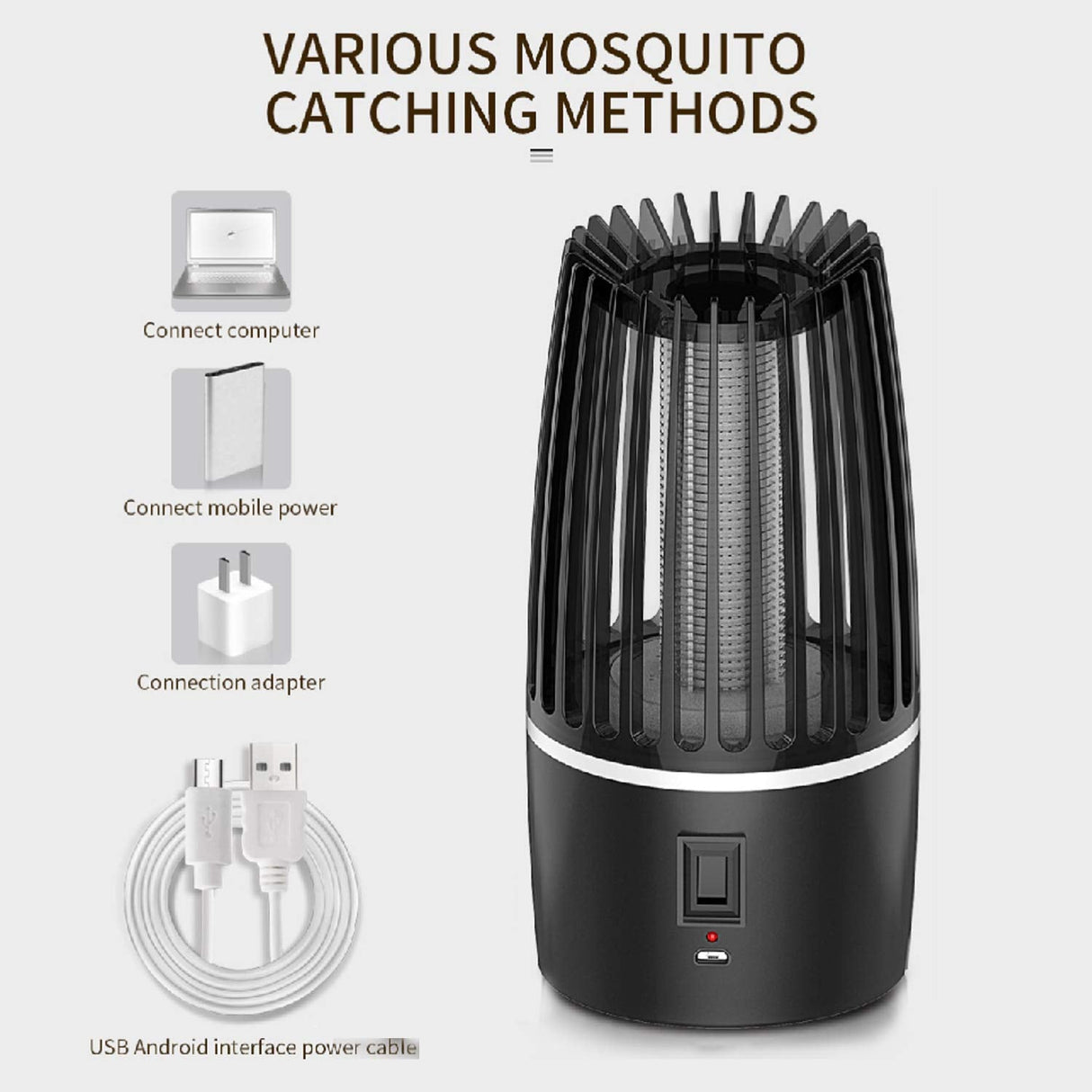 Mosquito Fly Killer Lamp, Portable Night Light USB Rechargeable Mosquito Killer Insect Repellent, (Black)