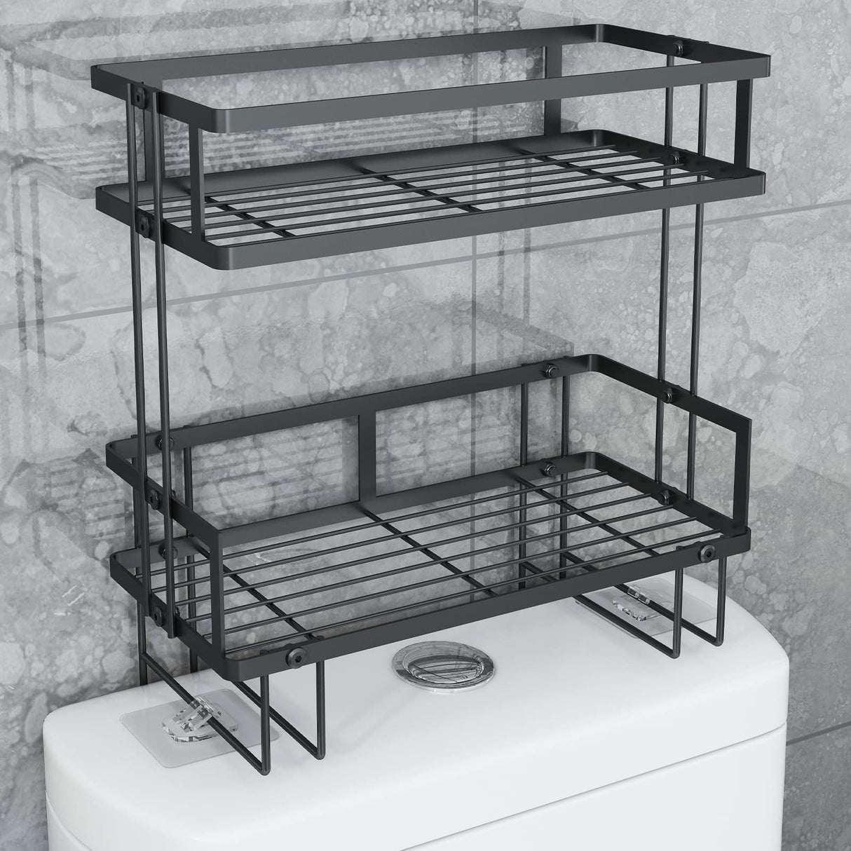 2-Tier Bathroom Over The Toilet Storage Shelf, Bathroom Storage Organizer with Toilet Paper Holder, Space Saver,Black