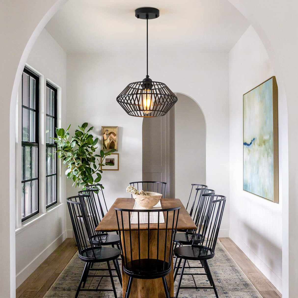 Modern Black Pendant Light, Industrial Pendant Light Fixture, Adjustable Metal Hanging Pendant Lights, Farmhouse Pendant Lighting for Kitchen Island, Hallway