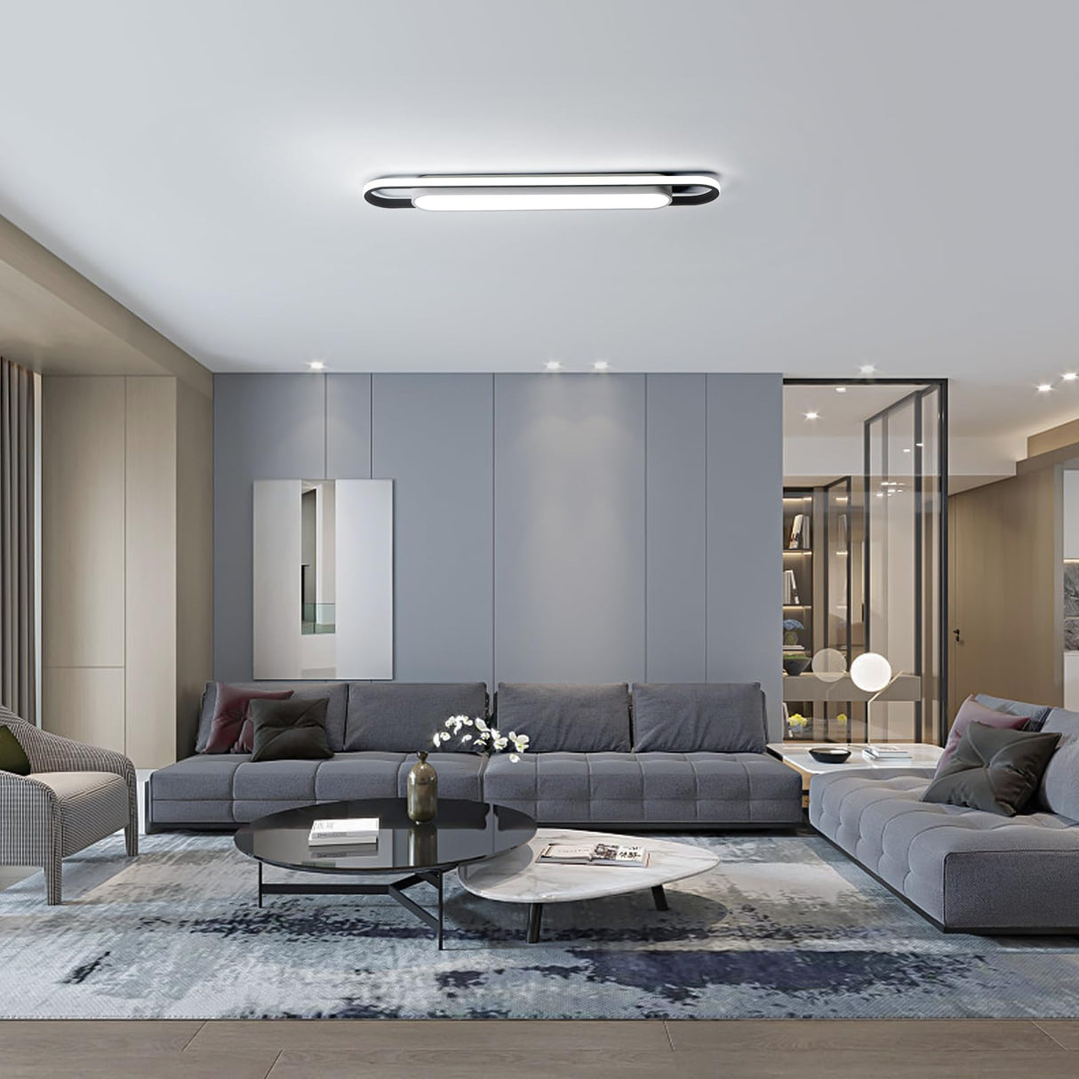 Modern LED Ceiling Light,28.3" Flush Mount Ceiling Lamp,50W Dimmable Metal Ceiling Chandelier Lighting Fixture for Living Room Bedroom Dining Room Office Hallway Aisle