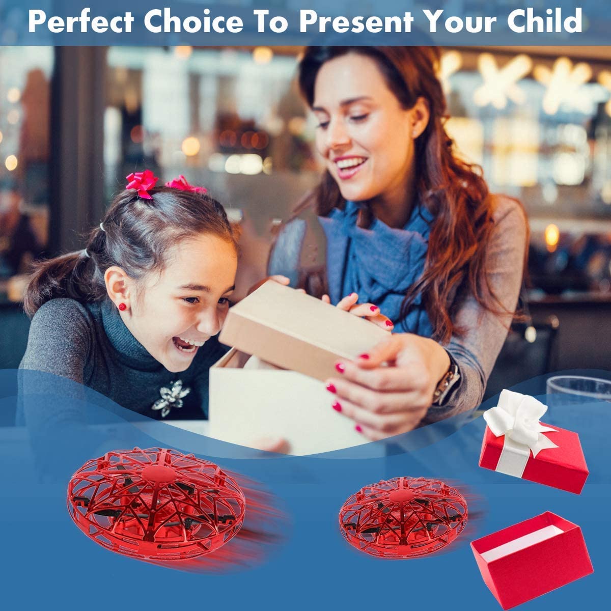 Hand Operated Drones for Kids or Adults - Air Magic Scoot Hands Free Mini Drone Helicopter, Easy Indoor UFO Flying Ball Drone Toys for Boys or Girls (RED)