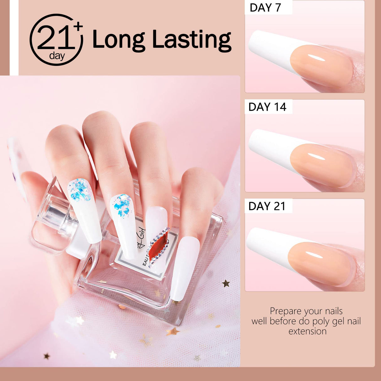 Poly Gel Nail Kit with Lamp, Warm Colors Quick Nail Extension Enhancement Gel Professional Poly Gel Kit for Starters and Technician DIY French Ombre Nails