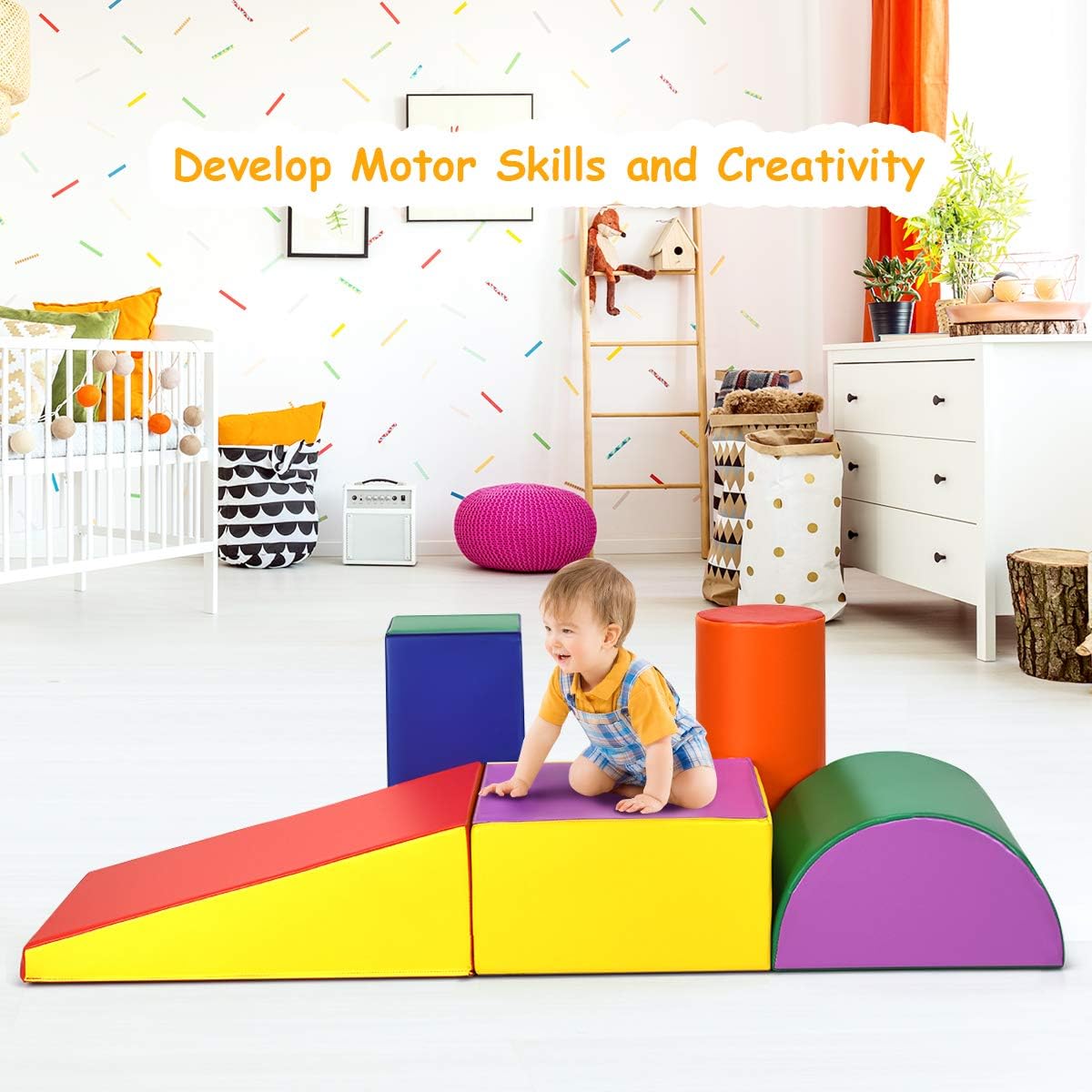 5PCS Kids Crawl & Climb Foam Play Set, Colorful Baby Foam Blocks to Crawling, Climbing, Walking, Children Educational Soft Play Equipment for Toddlers