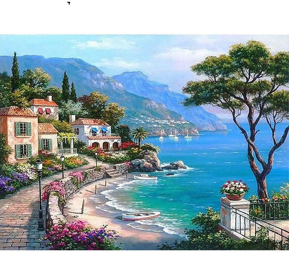 DIY Seaside Town Oil Painting