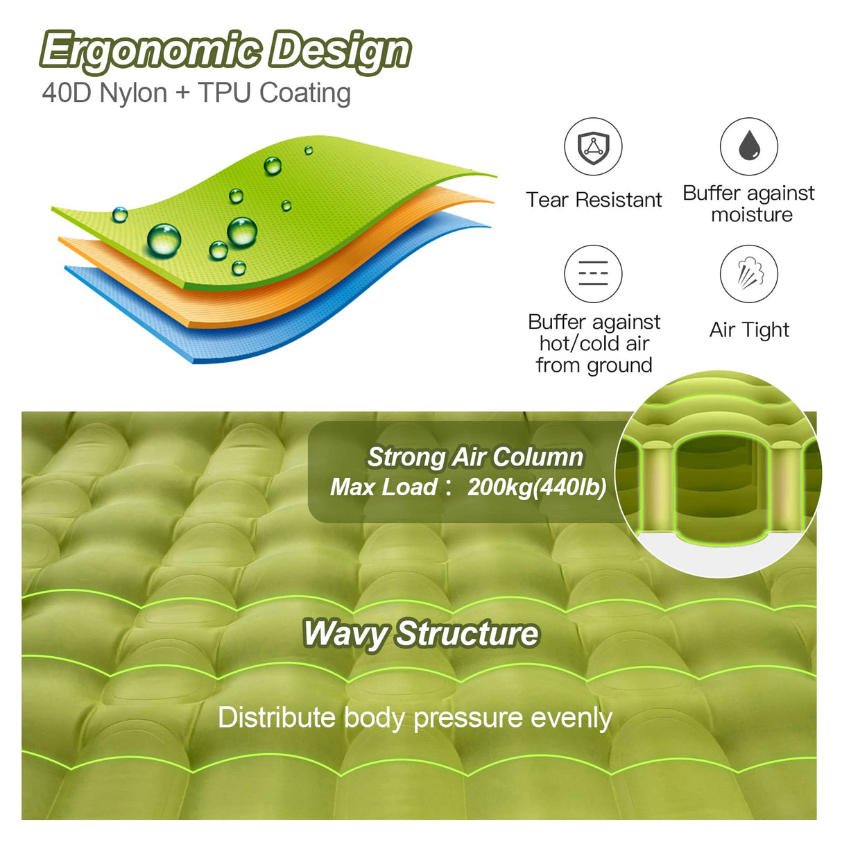 Inflatable Sleeping Pads Mat Bed 10cm Thick Air Mattress with Foot Pump and Pillow for Camping Backpacking Hiking Ultra-Light Compact Comfortable Extendable 4 Seasons