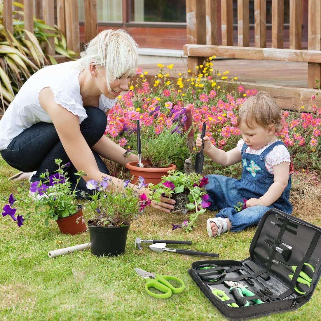 Bonsai Tools Kit, 21 Pcs Gardening Trimming Tools Set Include Pruning Shears, Scissors, Mini Rake, Round and Pointed Shovel &Bonsai Wire, Zip Storage PU Leather Bag,Gardening Gifts for Women,Men