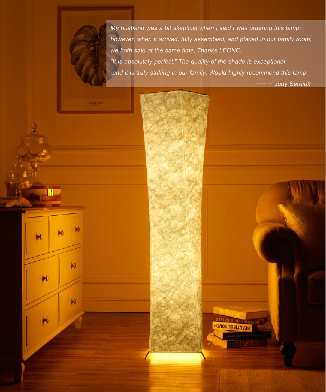 Design Floor Lamp, LEONC Standing Lamp, RGB 7 Colours, 10 Levels Brightness, Remote Control