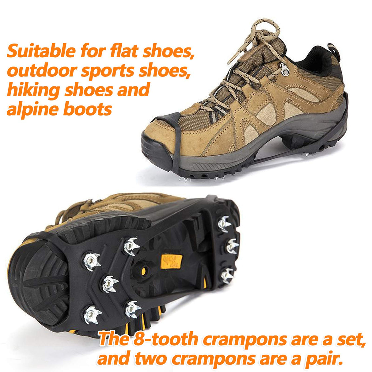 Crampons for Boots, crampons for Hiking and Anti-Skid, Walking Traction Cleats for Walking on Snow and ice, Upgraded Stainless Steel Cleats, The Best Choice for Winter Hiking Gear