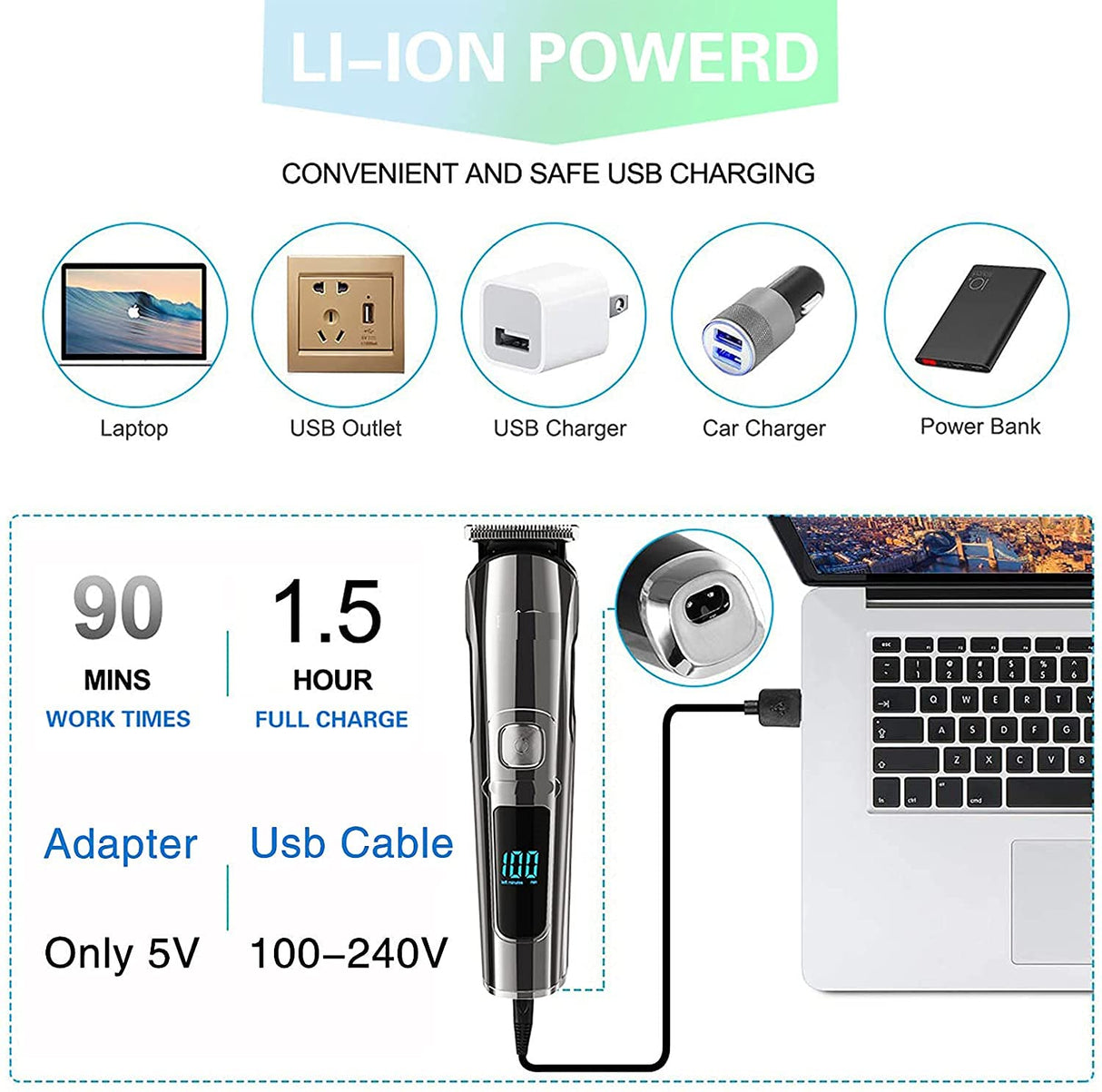 Beard Trimmer, Cordless Hair Clippers Hair Trimmer for Men, Waterproof Body Mustache Nose Ear Facial Cutting Groomer, Electric Shaver All in 1 Grooming Kit, USB Rechargeable & LED Display