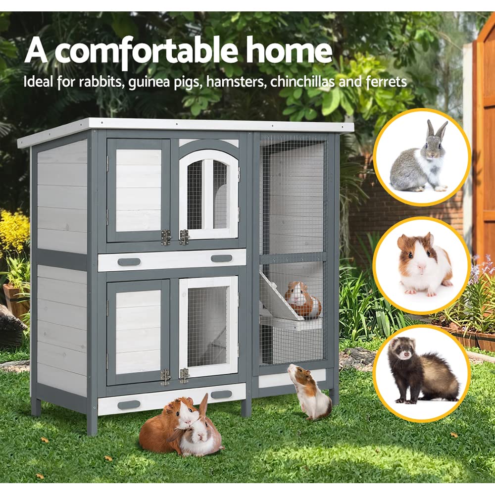 Multi-Level Fir-Wood Small-Animal Hutch with 2 Trays – 98 × 45 × 92 cm