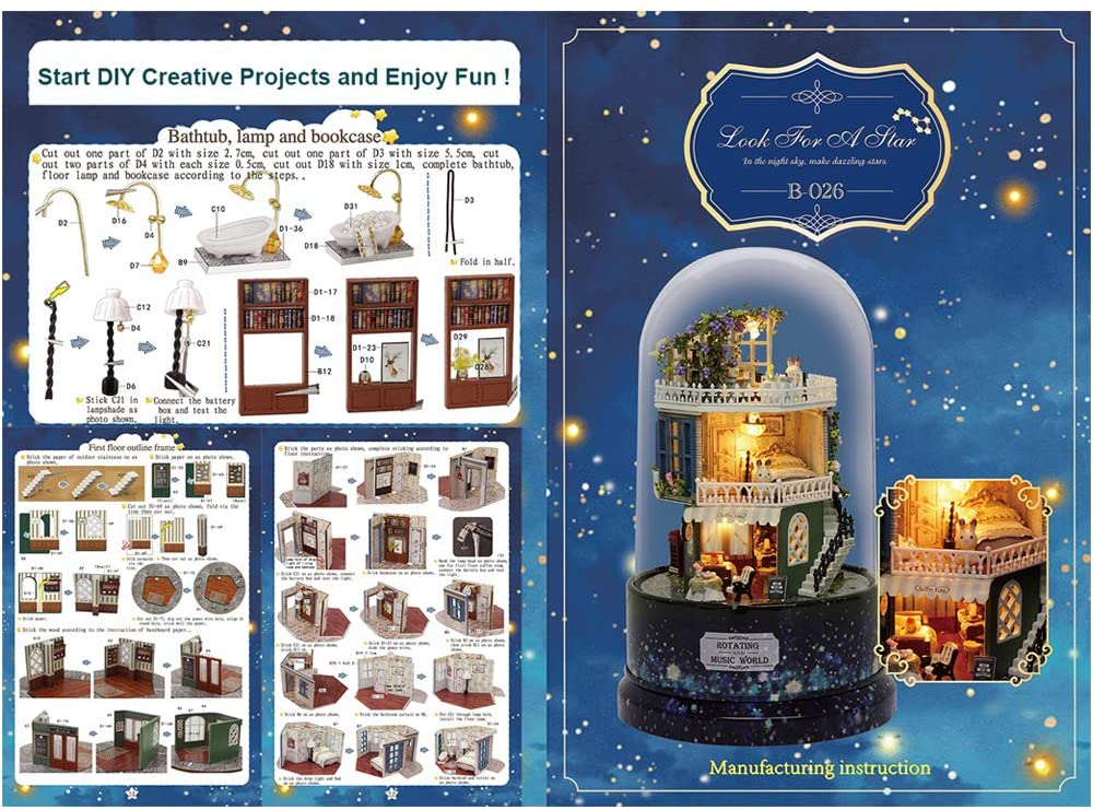 DIY Rotating Dollhouse Miniature with Furniture Kit