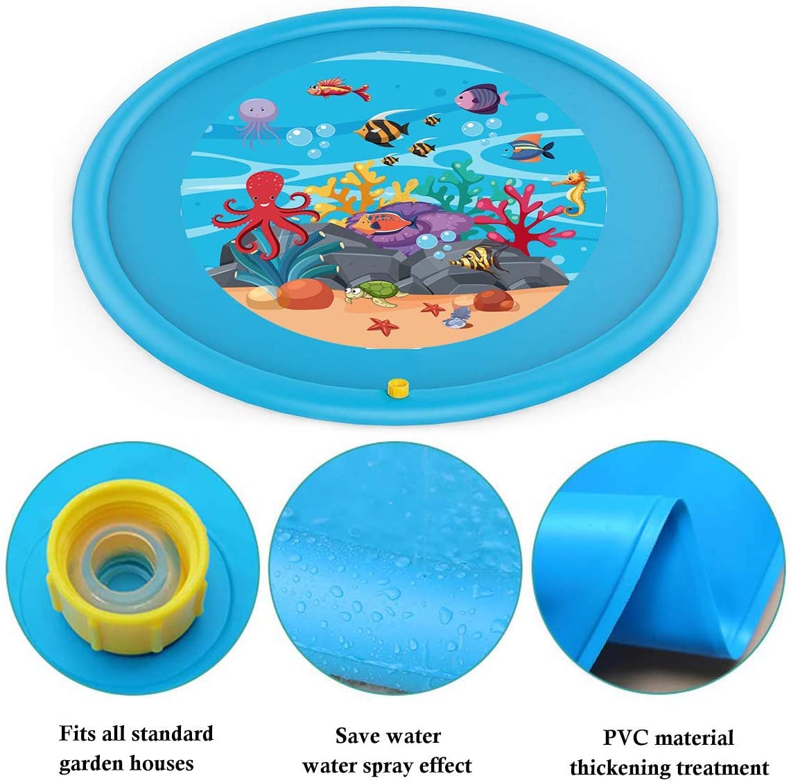 Upgraded Sprinkler Pad Water Spray pad Splash Play Mat 170cm Outdoor Water Toys, Outdoor Splash Pad Sprinkler for Kids