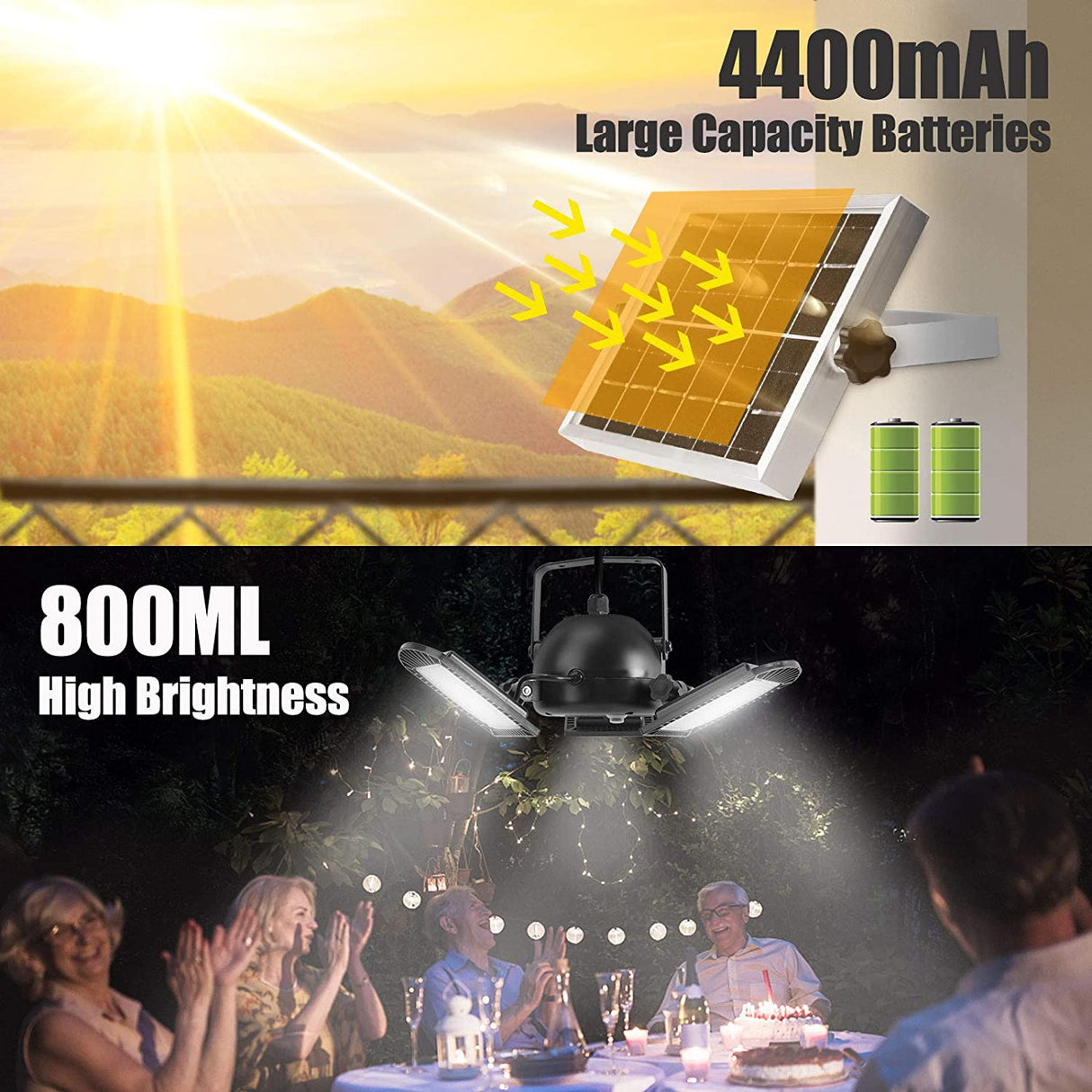 Solar Pendant Lights Outdoor Indoor 800LM 60LED Solar Powered Shed Light 3 Leaf Adjustable Solar Security Lights with Remote for Home Garage Garden Barn Tent