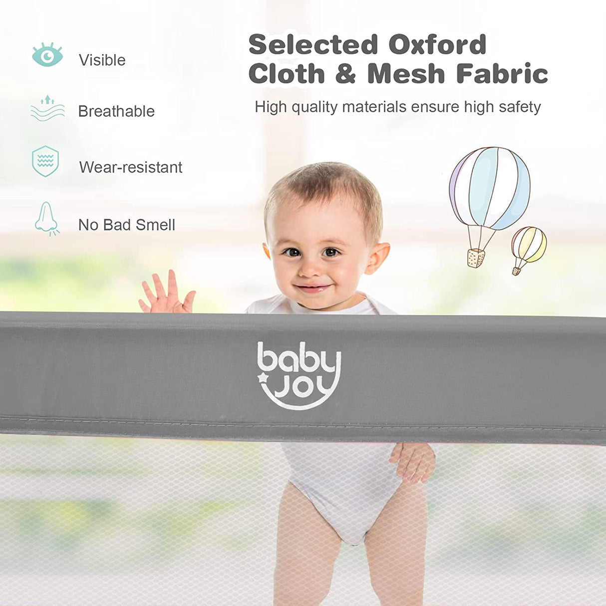Bed Rails for Toddlers, 180cm Extra Long, Swing Down Bed Guard w/Safety Strap for Convertible Crib, Folding Baby Bedrail for Kids Twin, Double, Full Size Queen & King Mattress
