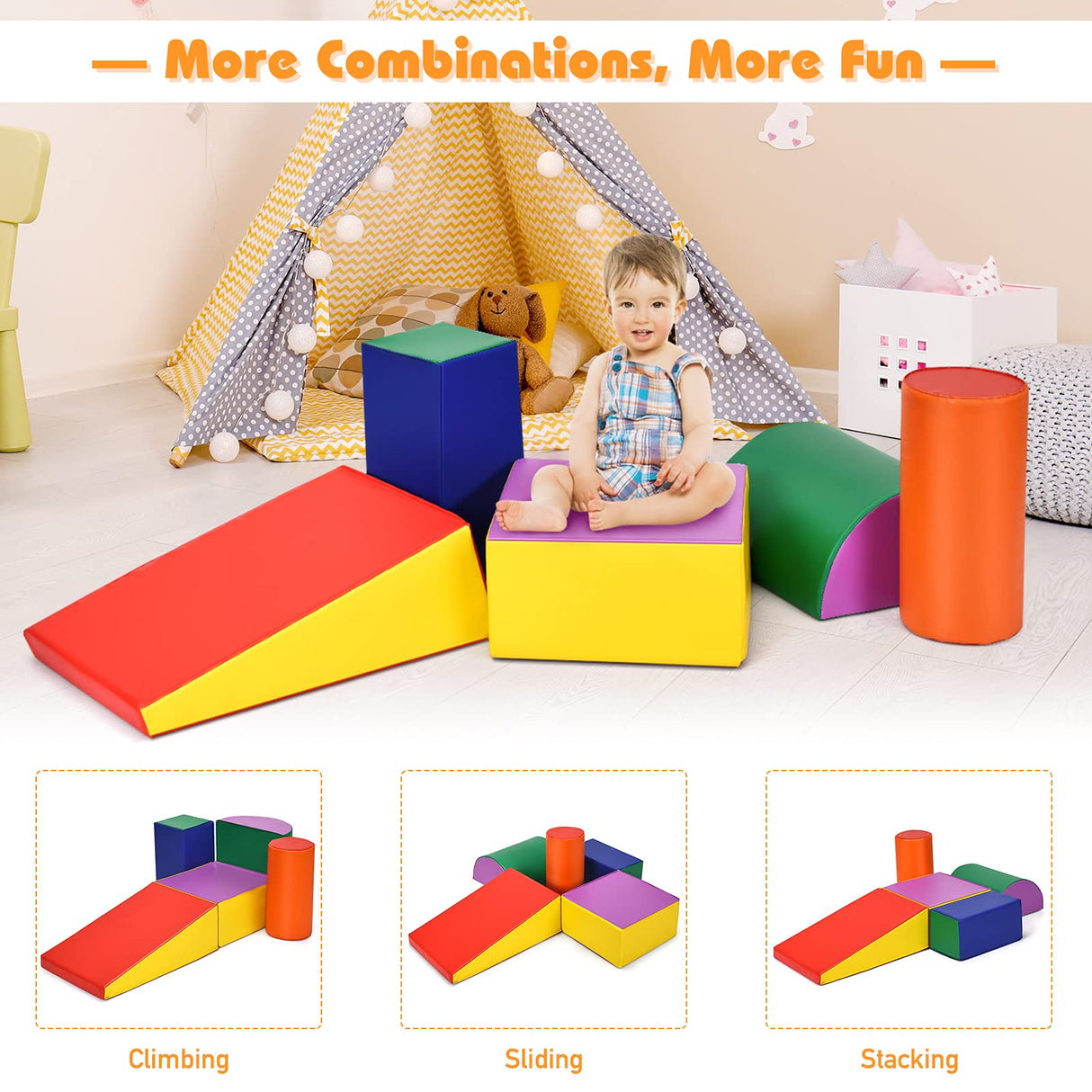 5PCS Kids Crawl & Climb Foam Play Set, Colorful Baby Foam Blocks to Crawling, Climbing, Walking, Children Educational Soft Play Equipment for Toddlers