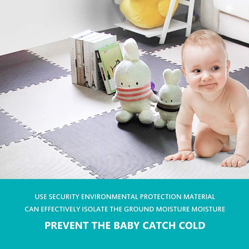 Thick Puzzle Exercise Mat 10mm with EVA Foam Interlocking Tiles, Protective Gym Flooring Mat for Exercise, MMA, Gymnastics and Home Gym (Black & White 6 Pack)