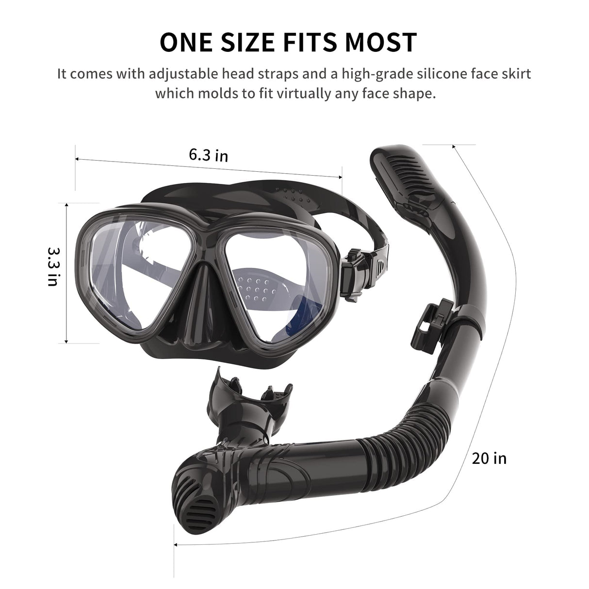 Snorkel Mask Snorkel Set Snorkeling Goggles Free Breath Dry Top Set Snorkeling Gear Anti-Fog and Anti-Leak 180 Degree Panoramic View Swimming Goggles Waterproof Durable Tempered Glass Mask for Adults