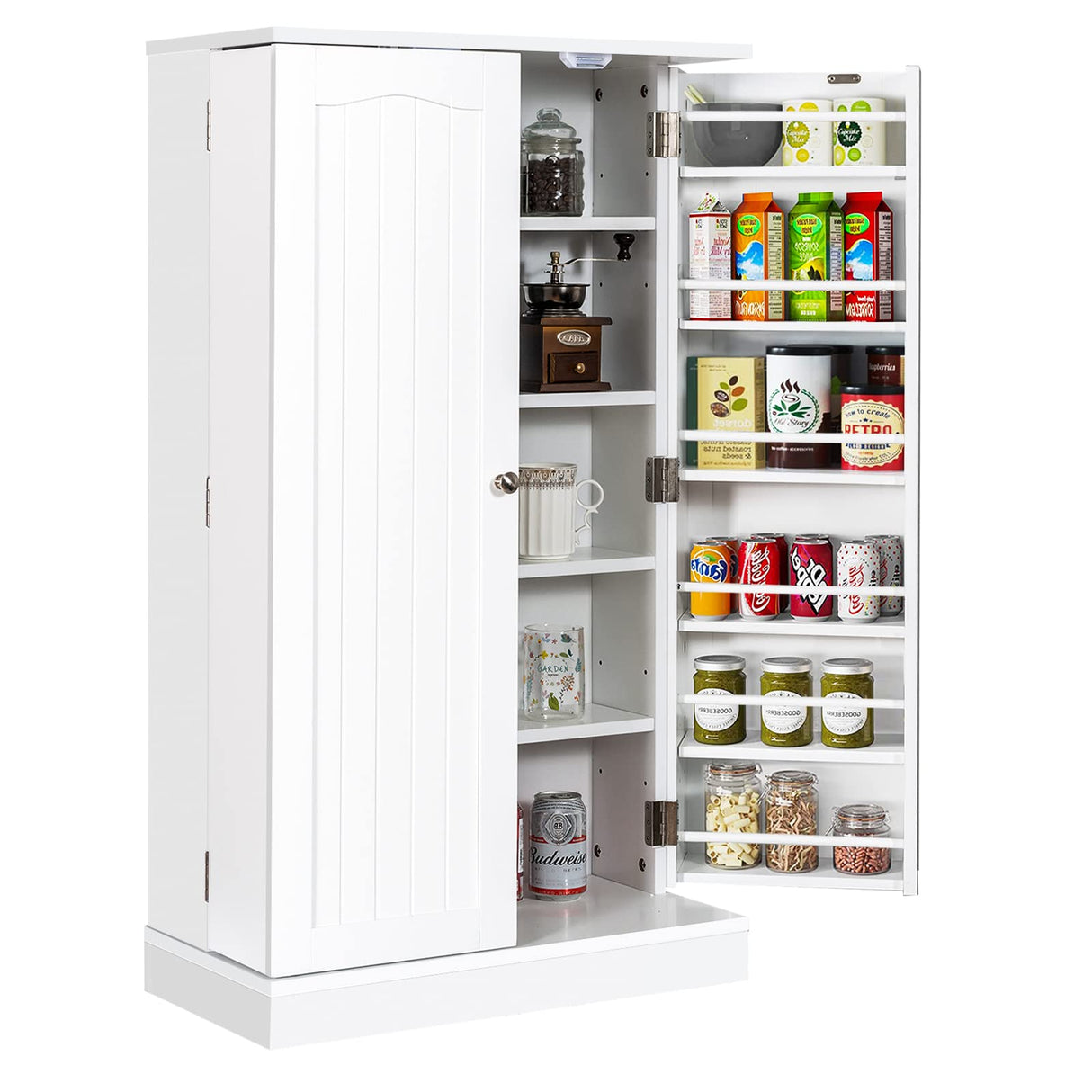 2-Door Pantry Cabinet w/ 6 Adjustable Shelves, 17-Tier Buffet Sideboard, Kitchen Storage Cabinet, Space-Saving Cupboard for Dining Room, Living Room & Entryway, White