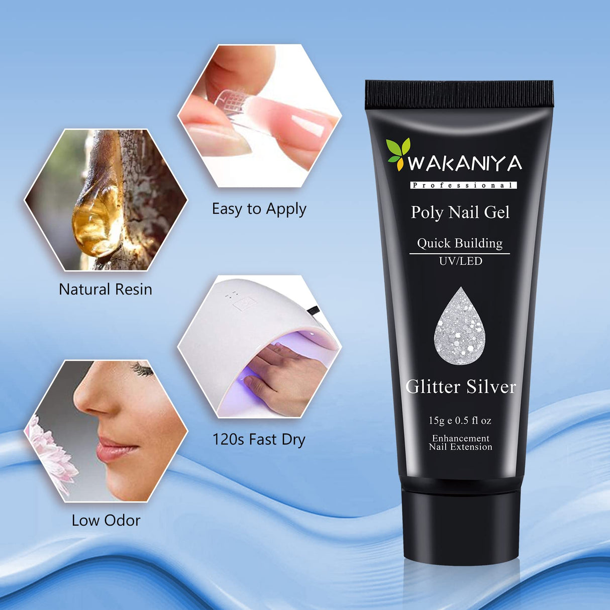 Poly Gel Nail Extension Kit with Lamp, 10 Glitter Colors Quick Nail Builder Gel Enhancement Set, Easy Poly Nail Gel Kits with Rhinestones, Nail Forms for Starters DIY Nail Art