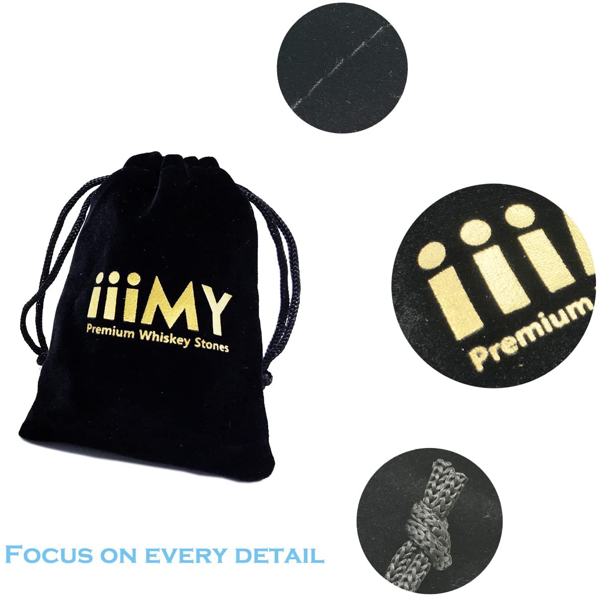 Whisky Stones Gift Set of 9 Natural Soapstone and Granite Chilling Rocks with Stylish Wooden Box and Free Velvet Pouch